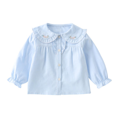 Blusa Básica Blanca de Algodón con Manga Larga para Niña - Image 7