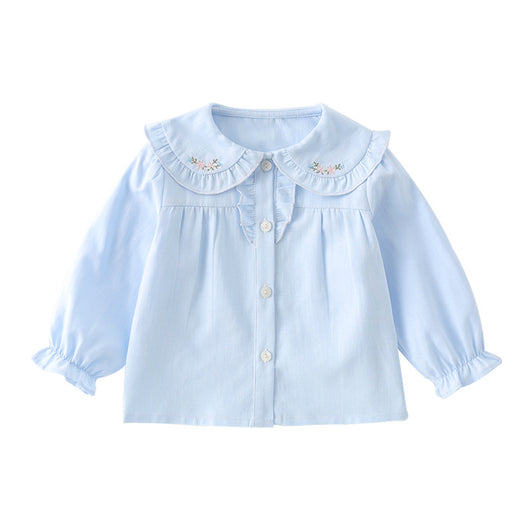 Blusa Básica Blanca de Algodón con Manga Larga para Niña - Image 7