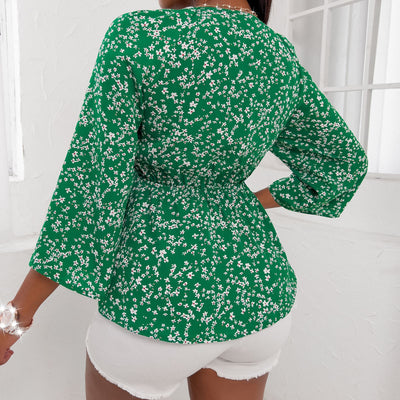 Blusa de Gasa Floral con Cuello en V y Mangas Recortadas para Mujer - Image 4