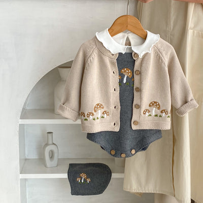 Cardigan de Punto Algodón con Bordado de Hongos - Colección Tide