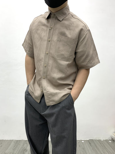 Camisa Retro Japonesa de Lino y Algodón de Manga Corta con Dobladillo Plano - Image 48