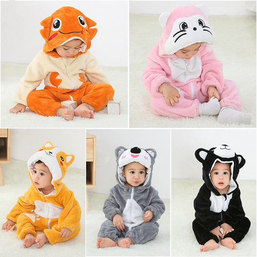 Pijama Enterizo Infantil de Franela Suave con Diseño de Animales