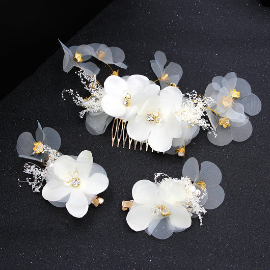 Vestido de Novia con Peineta Blanca y Juego de Accesorios para el Cabello - Image 6