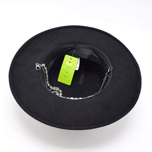 Sombrero de Fieltro para Mujer con Ala Ancha y Cadena de Perlas - Image 11