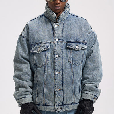 Chaqueta Denim Oversize Lavada y Desgastada - Algodón Grueso