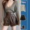 Shorts de Cuero Marrón Café para Mujer - Abrigo Otoño Invierno