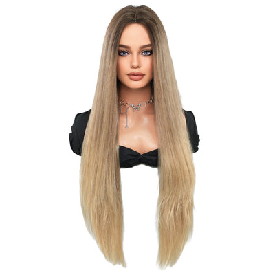 Peluca Larga Degradado Dorado Fibra Sintética Premium Cabello Liso Natural - Image 4