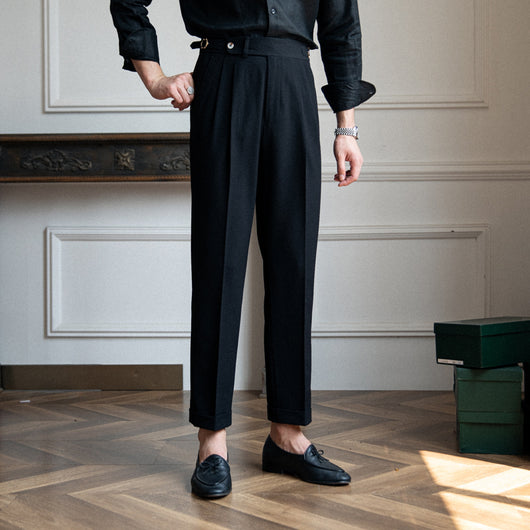 Pantalones Seersucker de Cintura Alta para Hombre - Corte Recto Casual