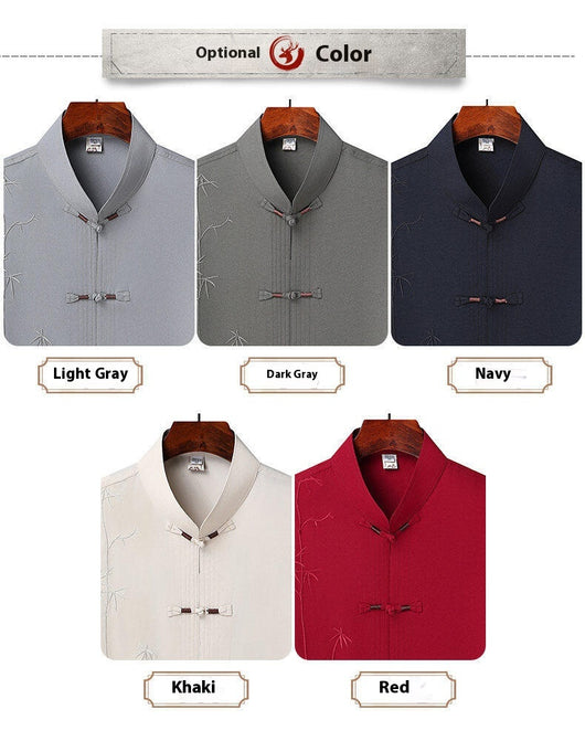 Traje Tang Chino Tradicional de Manga Corta para Hombre - Image 16