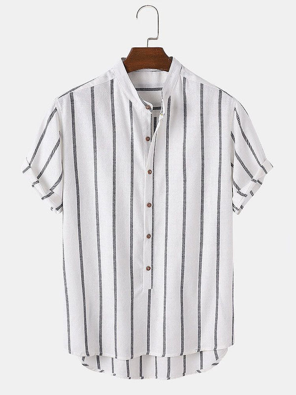 Camisa Casual de Hombre con Cuello Mao y Rayas