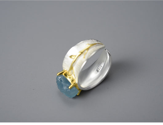 Anillo de Plata 925 con Aguamarina y Hoja para Mujer - Image 7