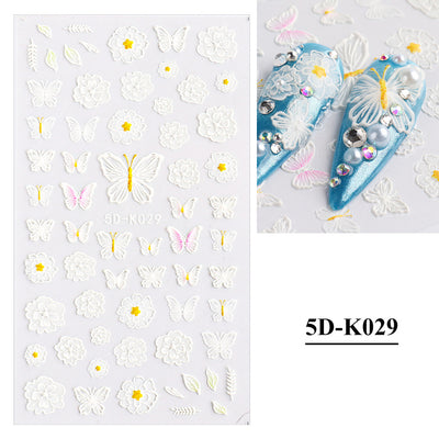 Pegatinas de Uñas de Encaje Blanco Hueco 3D Diseño Mariposa para Novia - Image 12