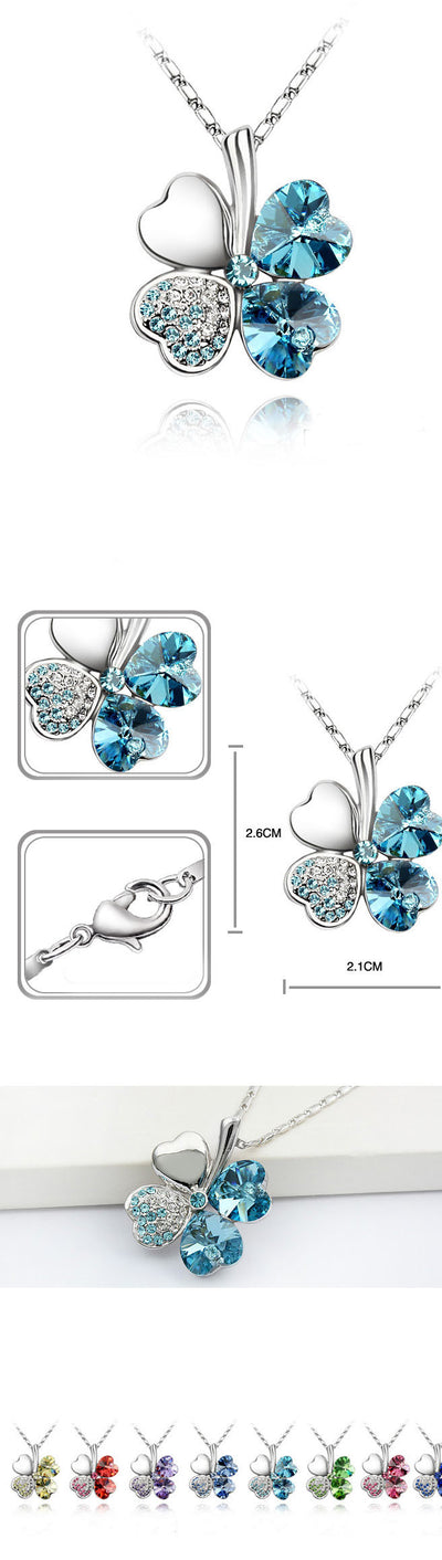 Conjunto de Collar y Aretes de Cristal Trébol de Cuatro Hojas - Image 12