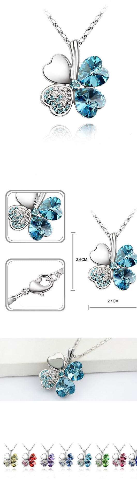 Conjunto de Collar y Aretes de Cristal Trébol de Cuatro Hojas - Image 12