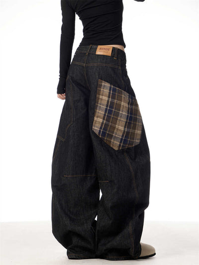 Pantalones Rectos Anchos con Costuras Cuadros Retro para Mujer - Image 4