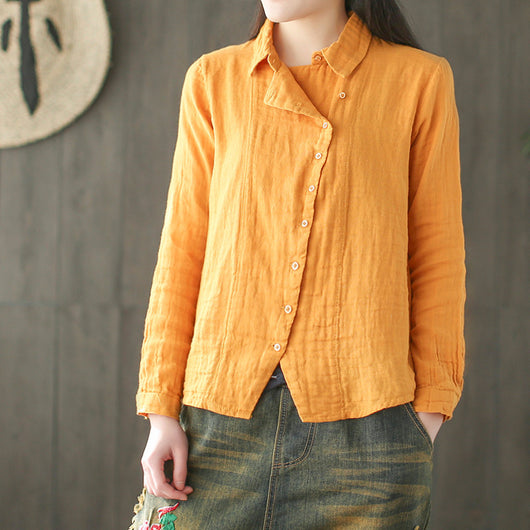 Camisa Retro de Algodón y Lino con Diseño Diagonal - Image 6