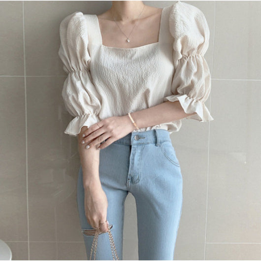 Blusa de Gasa con Escote Cuadrado y Mangas Abullonadas - Image 3