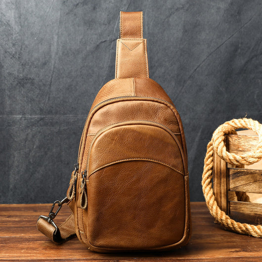 Bolsa de Pecho Minimalista de Cuero Genuino Gran Capacidad para Hombre - Image 7