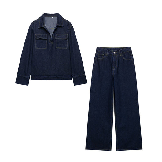 Conjunto Denim Vintage Azul Suelto - Camisa Manga Larga y Pantalón - Image 24