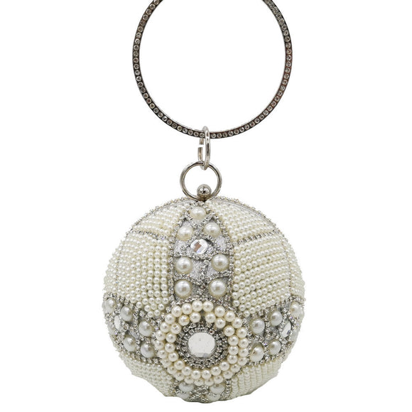 Bolso de Mano Redondo con Perlas y Diamantes