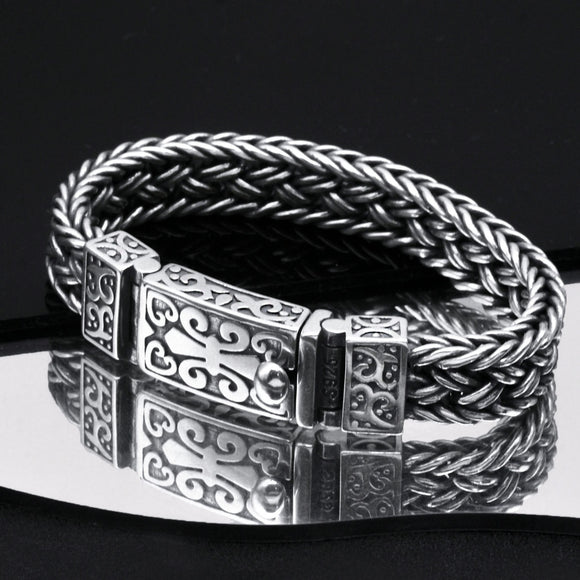 Pulsera Trenzada Ancha para Hombre - Brazalete Grueso Estilo Vintage con Cierre Ajustable