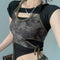 Blusa Retro Hot Girl Estampada Manga Corta con Tirantes - Diseño Verano Chic