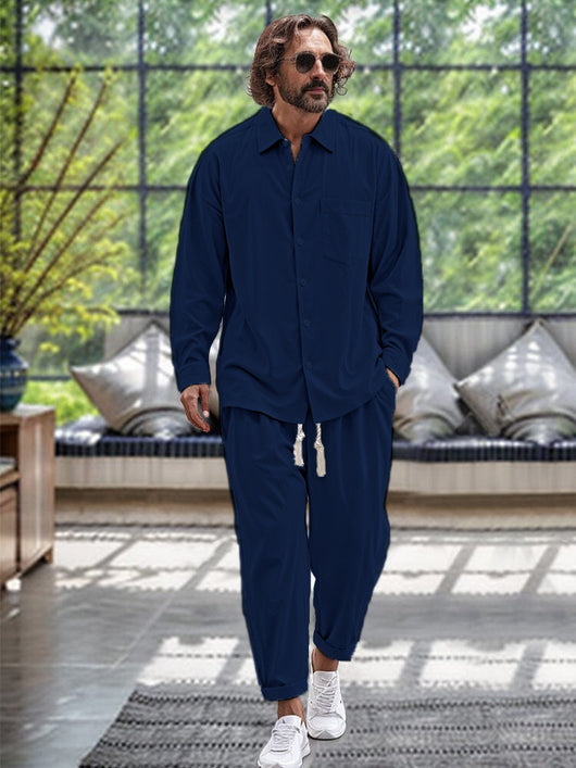Conjunto de Dos Piezas: Camisa de Algodón y Lino + Pantalón Holgado de Manga Larga - Image 7