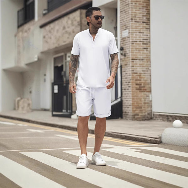 Camiseta Henley Manga Corta Suelta para Hombre - Estilo Casual