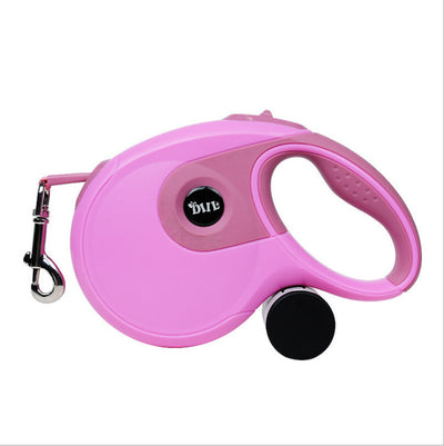 Blue and grey retractable dog leash with a black waste bag dispenser and a silver metal clip. - Image 12