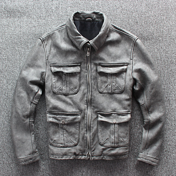 Motorcycle Leather Jacket with Business Pockets