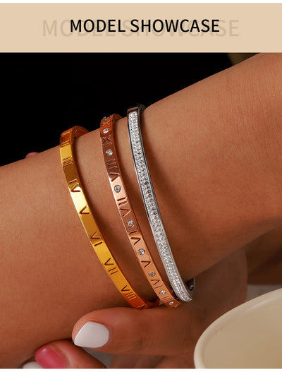 Pulsera de Titanio Chapada en Oro con Diseño Romano Grabado y Diamantes Incrustados - Image 13
