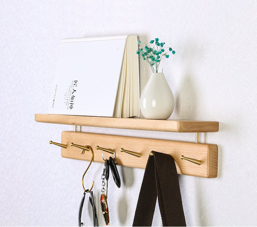Perchero de Pared Nórdico en Madera Maciza con Ganchos de Latón - Estilo Japonés Nogal Negro - Image 21