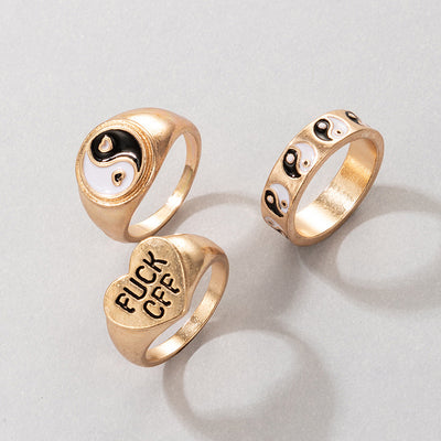 Anillo Geométrico Retro con Letras en Aleación - Image 3