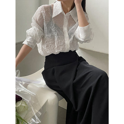 Blusa Elegante con Cuello Solapa y Pliegues para Mujer - Image 5