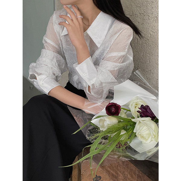 Blusa Elegante con Cuello Solapa y Pliegues para Mujer