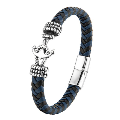 Pulsera de Acero Titanio para Hombre con Cuero Trenzado y Ancla - Image 9