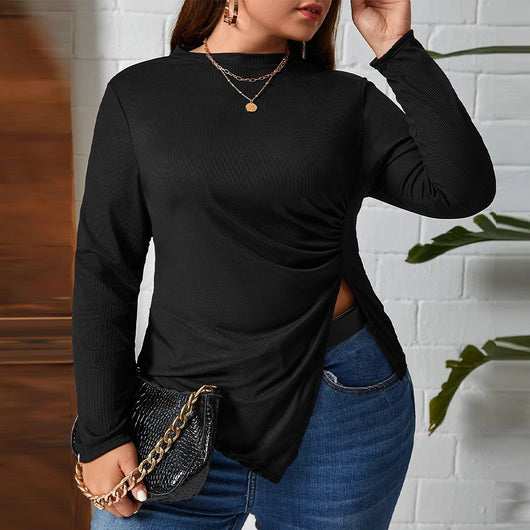 Blusa Asimétrica Ajustada de Cuello Redondo para Mujer