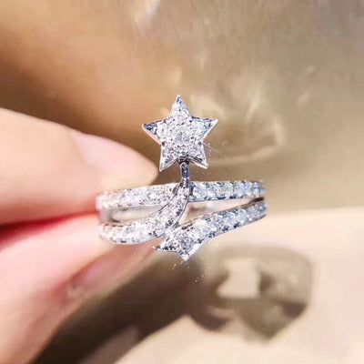 Anillo de Compromiso Estrella de Cinco Puntas con Incrustaciones de Microdiseño Estilo Europeo y Americano - Image 4