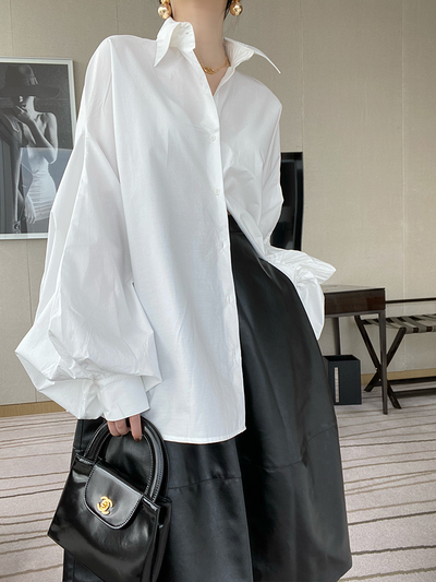 Blusa de Algodón Puro Blanca con Mangas Farol - Diseño Minimalista Versátil - Image 3