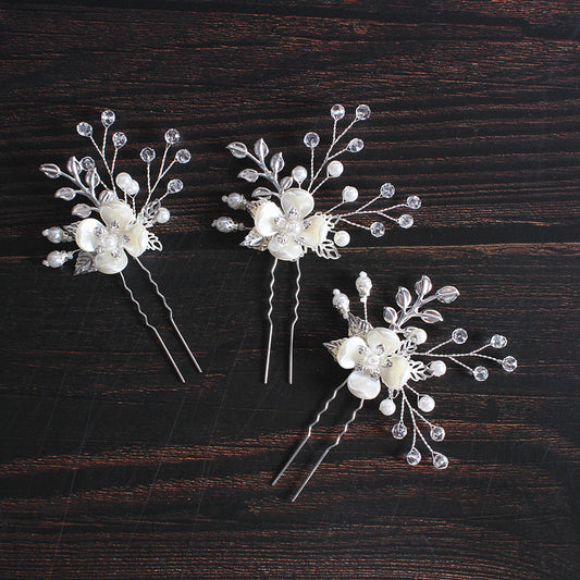 Tocado Nupcial Coreano con Perlas, Flores y Hojas