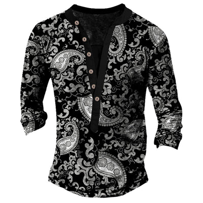Camiseta Retro con Cuello Henry de Manga Larga para Hombre - Image 7