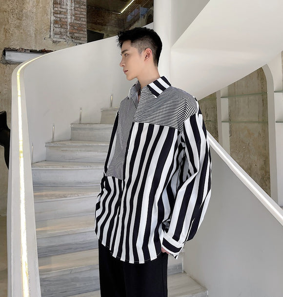 Camisa Casual de Rayas con Detalles en Contraste - Elegancia Moderna para Hombre