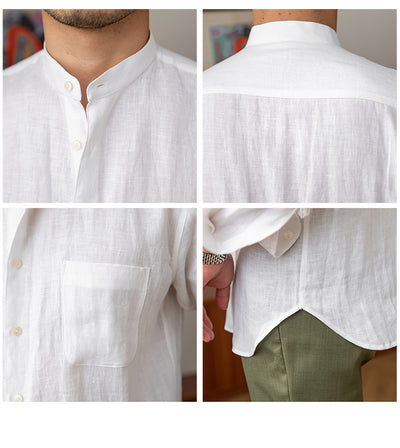 Camisa de Lino Puro Transpirable para Hombre - Casual Ligera de Manga Larga - Image 7
