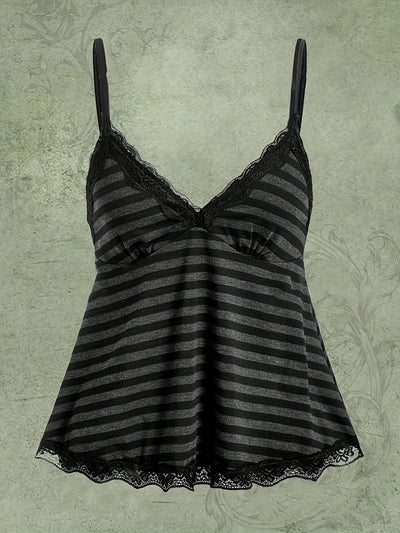 Blusa Elegante de Rayas con Cuello de Encaje Contrastante - Image 7