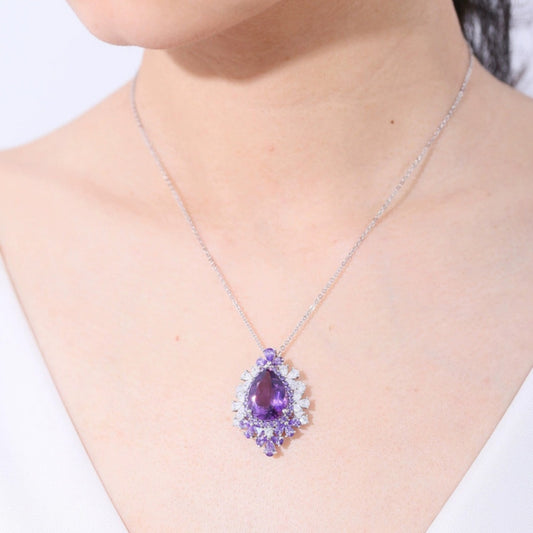 Collar Colgante de Amatista Natural Versátil para Mujer