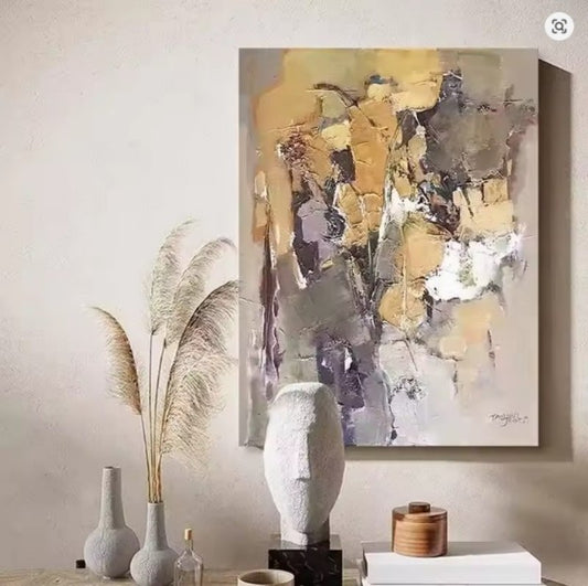 Cuadro Abstracto Moderno Óleo sobre Lienzo para Sala de Estar
