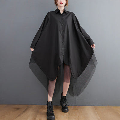 Vestido Camisero Holgado de Doble Capa con Malla Irregular - Image 7