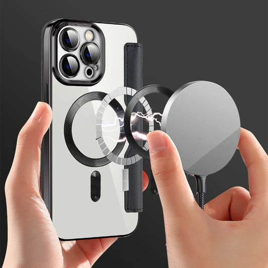 Funda Protectora con Cargador Inalámbrico Transparente y Soporte para Tarjetas
