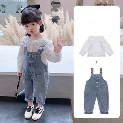 Conjunto Infantil: Overol Denim con Blusa de Encaje - Image 7