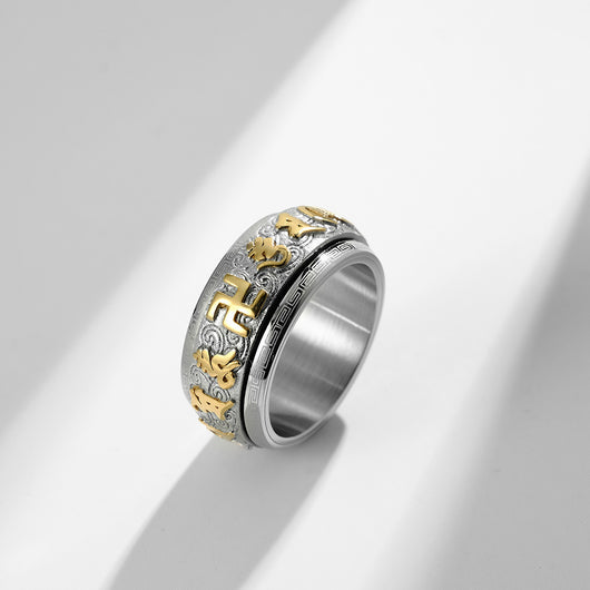 Anillo Mantra Budista Huiwen Guochao - Acero Inoxidable - Image 3